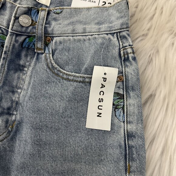 PACSUN womens NWT Dad Jeans Butterfly pattern 22 light wash y2k - Picture 3 of 16
